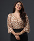 Printed Lantern Sleeve Brown Chiffon Top